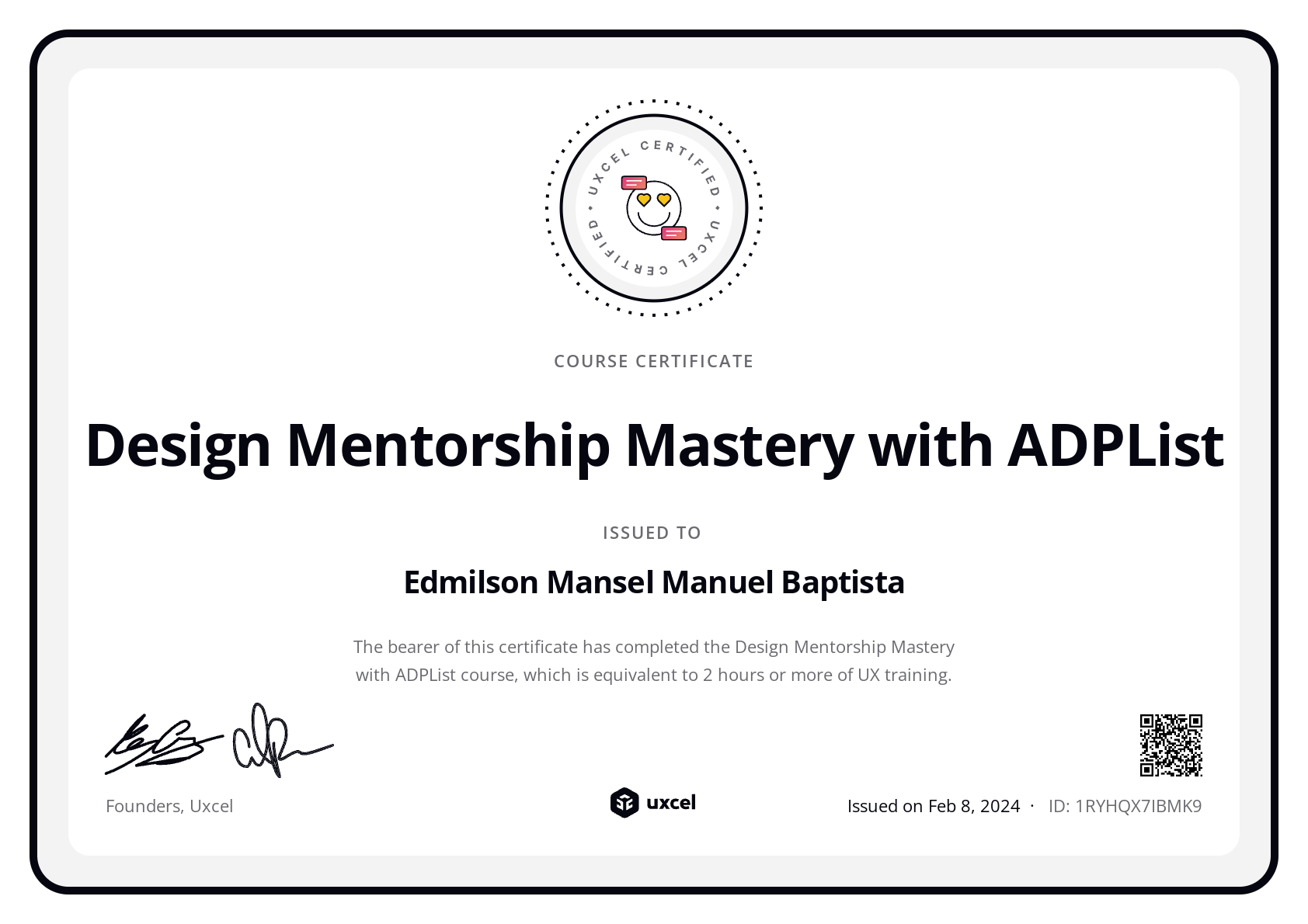 Edmilson Mansel Manuel Baptista's certificate